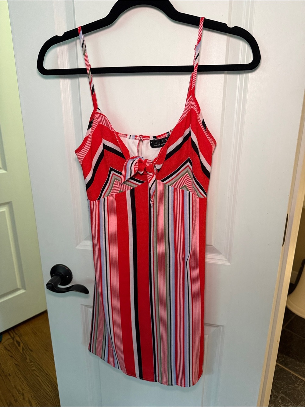 Trixxi Red Multicolor Striped Tie-Front Mini Dress